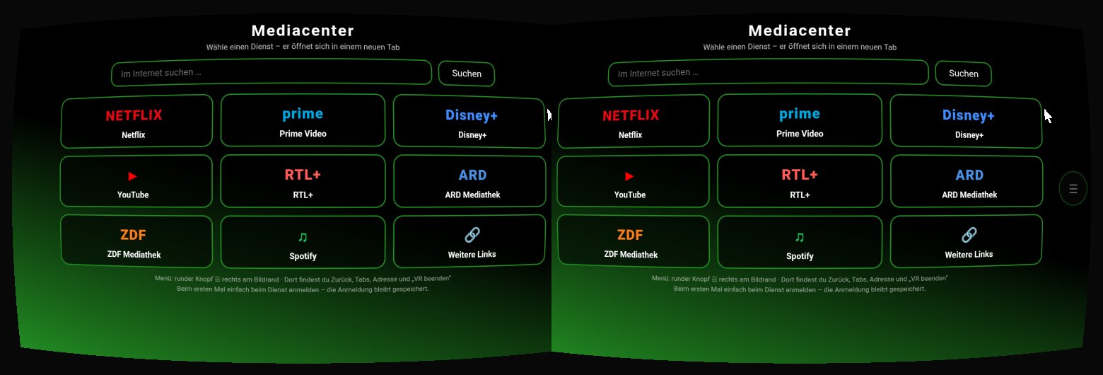 Die Startseite mit Kacheln für Streamingdienste im VR-Bild